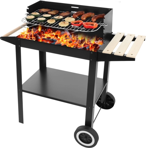 Ogrodowy grill na węgiel drzewny na kółkach z akcesoriami