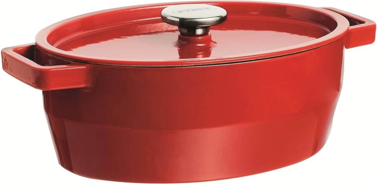 Żeliwny garnek z pokrywką PYREX 6 l, 33 × 25 cm, czerwony