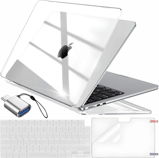 Renew Force przezroczyste etui ochronne do MacBook Air 13,6" (M2 2022 / M3 2024 / M4 2025) z osłoną klawiatury, folią na ekran i adapterem USB‑C na USB 3.0 - 1 sztuka