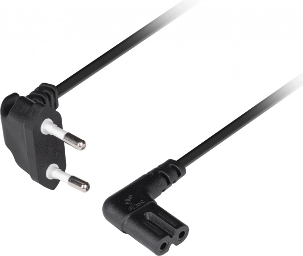 Lanberg kabel zasilający Euro (CEE 7/16) do IEC 320 C7, kątowy, 1,8 m, czarny