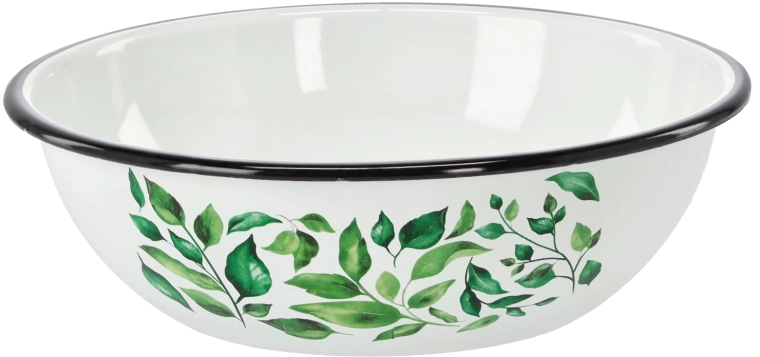 Emaliowana miska 2,5 l z motywem fikusa, biała, 24,5 cm