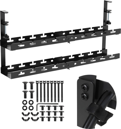 Dwupoziomowy podbiurkowy organizer kabli z zaciskami MACEAN MC-102