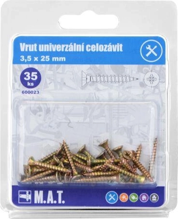Uniwersalne wkręty z pełnym gwintem 3,5 × 25 mm, ocynkowane (35 szt.)