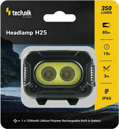 Latarka czołowa Technik MT-H25 z gumowaną obudową, CREE XPG-2 i COB LED, USB‑C, czerwone światło i stroboskop