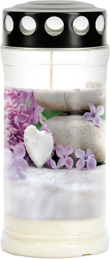 Znicz cmentarny Provence – czas palenia 4 dni, serce z kwiatów