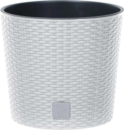 Plastowa donica o wyglądzie rattanu PROSPERPLAST Rato Round 30 cm, biała