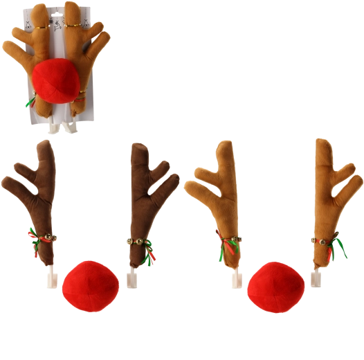 Świąteczna dekoracja na auto – poroże i nos renifera, mix kolorów