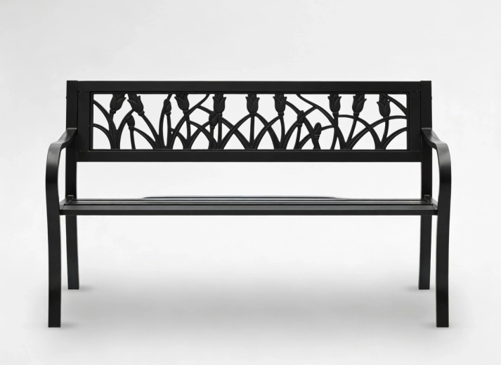 Metalowa ławka ogrodowa GardenLine z motywem tulipanów 125 × 53 × 77 cm