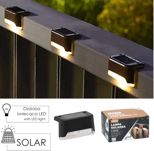 Zestaw 4 solarnych lamp LED LINUS, ciepłe białe światło, 8 × 4,5 × 4,5 cm