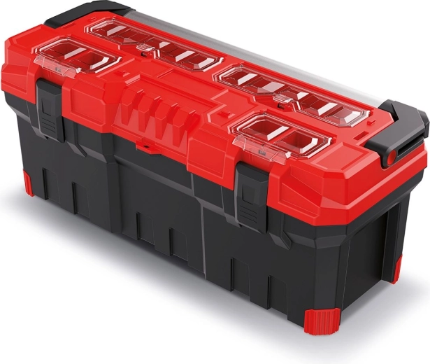 Plastowa skrzynka na narzędzia z metalową rączką TITAN PLUS 752 × 300 × 304 mm – czerwona