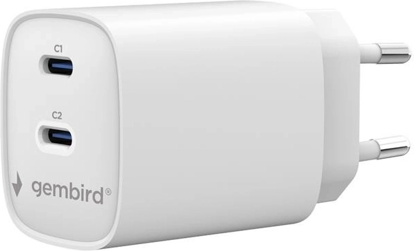 Gembird uniwersalna ładowarka 2× USB‑C PD 45 W biała