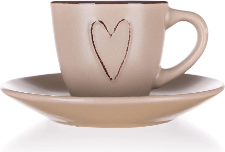 Ceramiczna filiżanka ze spodkiem 80 ml HEART beżowa