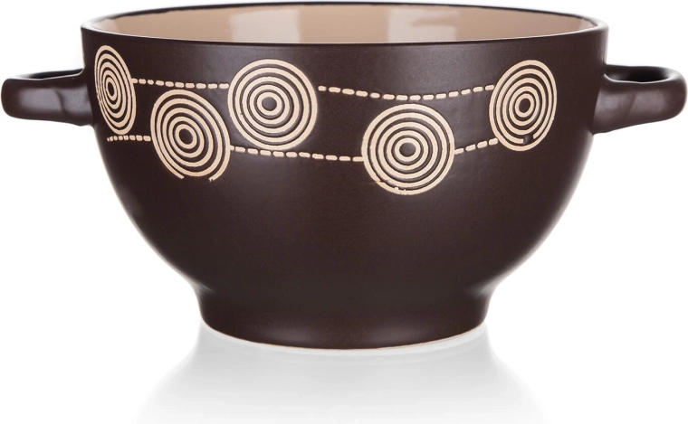 Ceramiczna miska z uchami Spirala 13,5 cm ciemnobrązowa