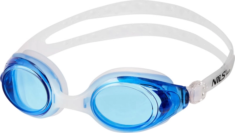 Gogle pływackie NILS Aqua biało-niebieskie z anti-fog i ochroną UV