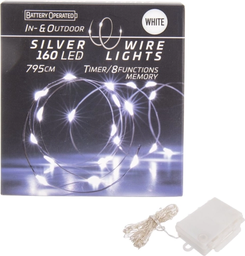 LED łańcuch świetlny na druciku 160 LED biały z timerem do wnętrz i na zewnątrz
