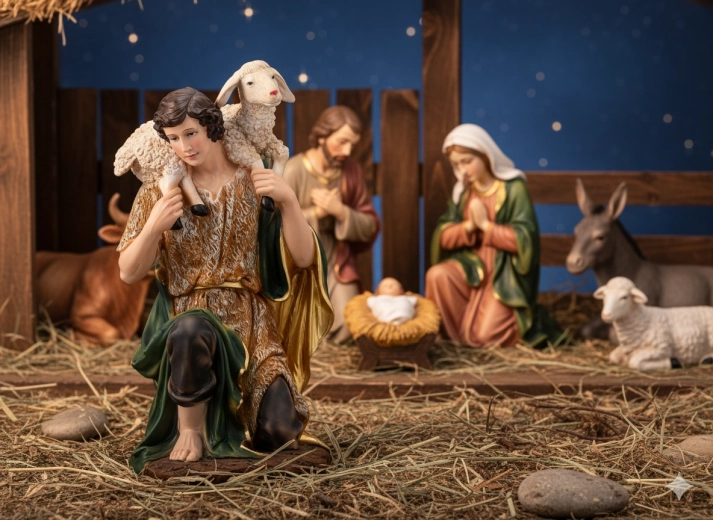 Figura pasterza z owieczką 77 cm z polyresinu