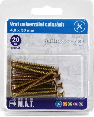 Wkręty uniwersalne z pełnym gwintem 4,0 × 50 mm, ocynkowane, 20 szt.