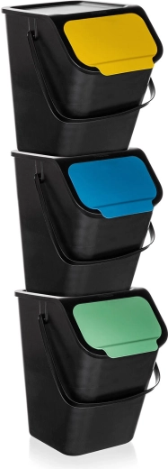 Sztaplowane kosze do segregacji odpadów BINI 3×25 l, czarne