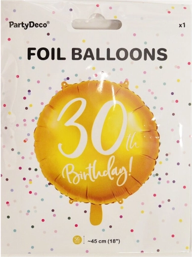 Foliowy balon cyfra 30 złoty 45 cm