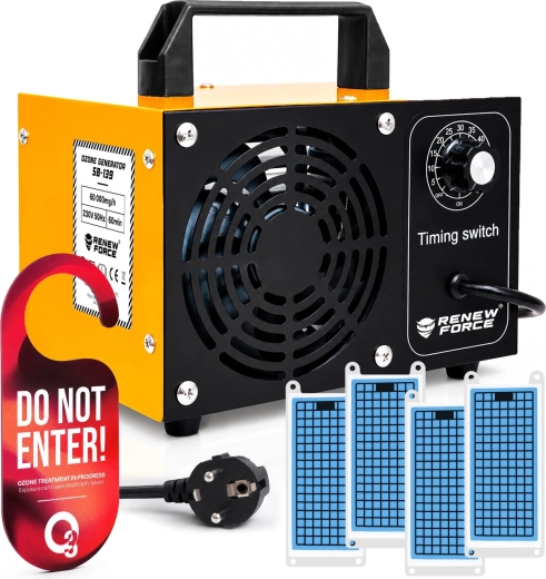 Generator ozonu Renew Force 60 000 mg/h z 4 ceramicznymi płytkami, przepływem 200 m³/h i timerem 1–60 min - 1 szt.