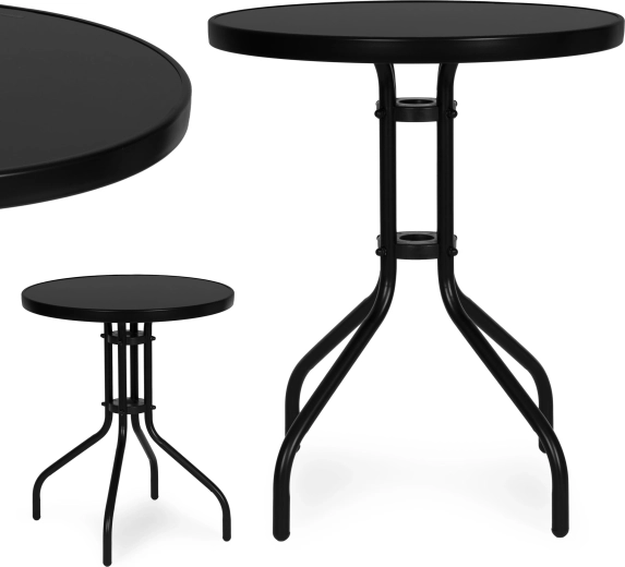 Okrągły stolik ogrodowy 60 cm z hartowanego szkła, czarny MULTIGARDEN