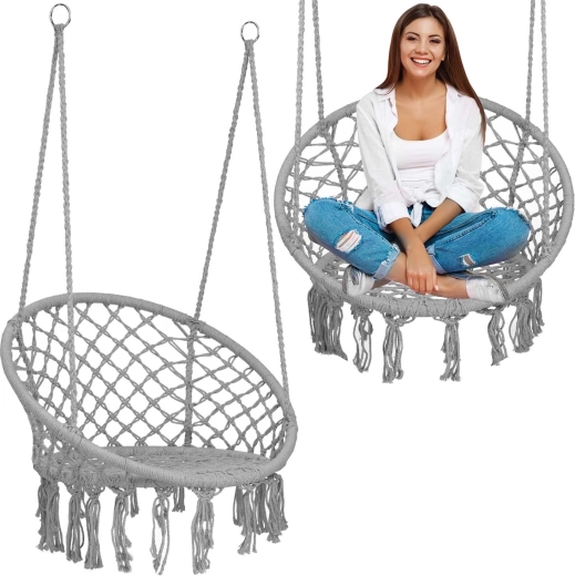 Wiszący fotel boho szary