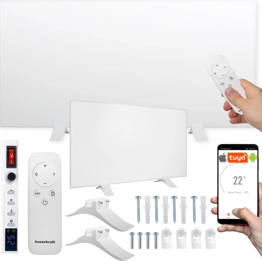Panel grzewczy na podczerwień Bauerkraft 770 W Wi‑Fi 60 × 120 cm biały