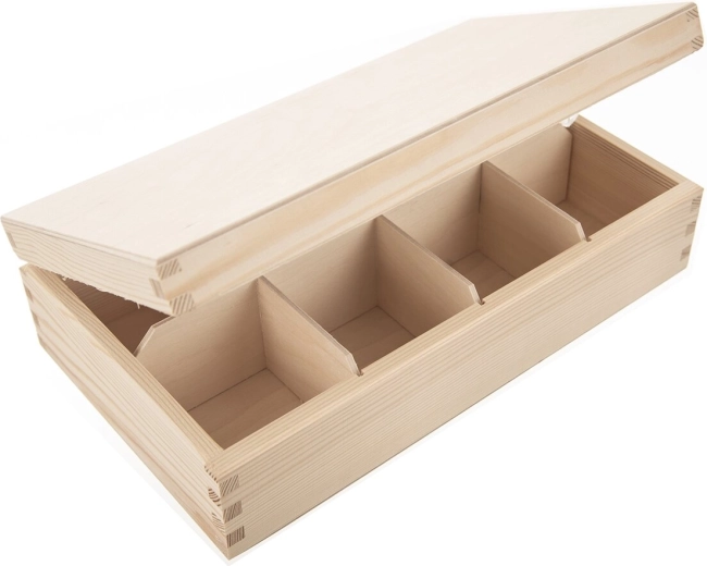 Drewniany beżowy box na herbatę 30 × 18 × 8 cm