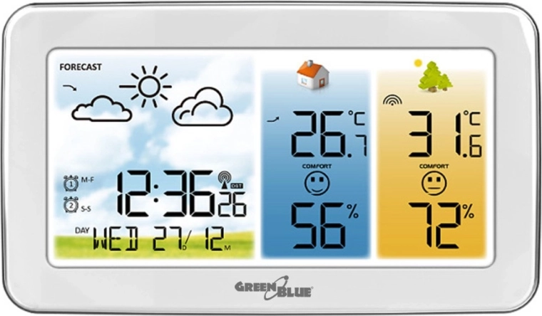 Bezprzewodowa stacja meteorologiczna GreenBlue z kolorowym wyświetlaczem LCD