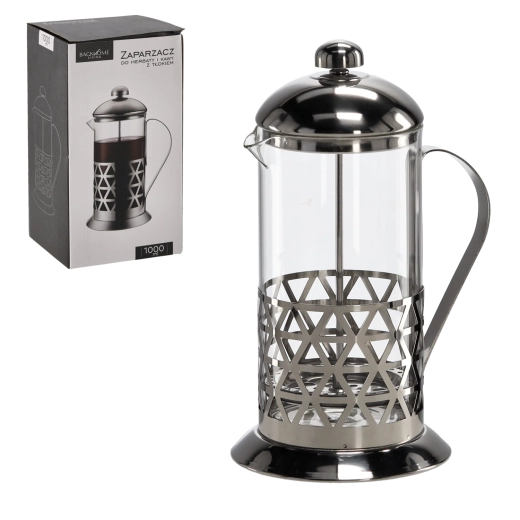 Dźwigniowy french press do kawy i herbaty 1000 ml z borokrzemowego szkła i stali nierdzewnej