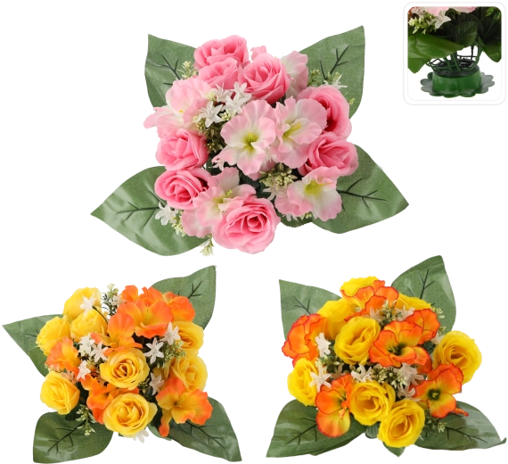 Sztuczny bukiet róże i hibiskus, mix kolorów, 25 × 28 × 28 cm
