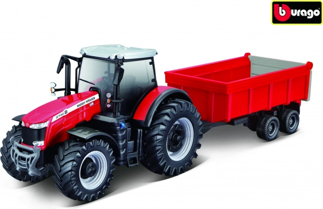Metalowy traktor Massey Ferguson z przyczepą w skali 1:50