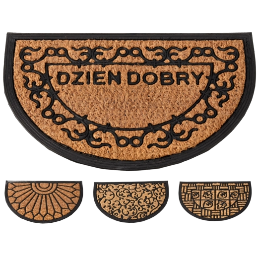 Półokrągła wycieraczka z włókien kokosowych i gumy 40 × 60 cm