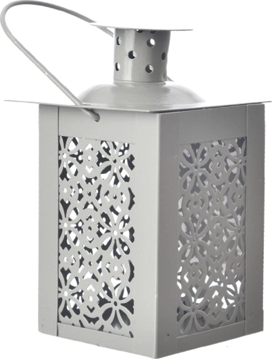 Dekoracyjna metalowa latarenka szara 12 cm