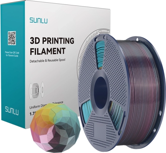 Sunlu PLA+ Silk filament czterokolorowy czerwony–żółty–zielony–czarny