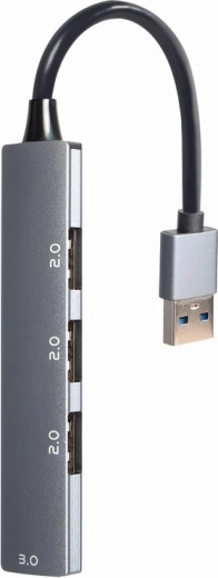 Hub USB 4‑portowy, 1× USB 3.0 i 3× USB 2.0, srebrny