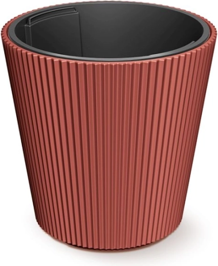 Donica z wkładem 39 cm miedziana – nowoczesny żłobkowany design