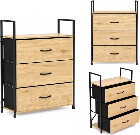 ModernHome komoda z 3 materiałowymi szufladami 60 cm, loft – 1 szt.