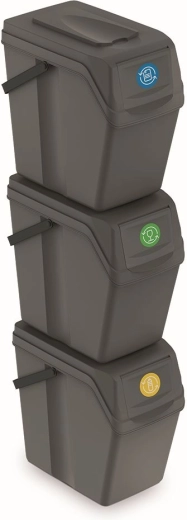 Zestaw 3 koszy na śmieci Sortibox II, 3×25 l, szary kamień