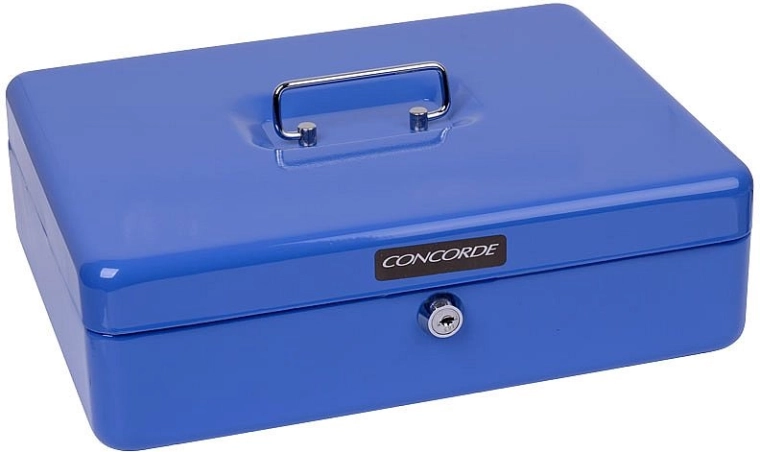 Metalowa kasetka na pieniądze CONCORDE 30 cm, niebieska