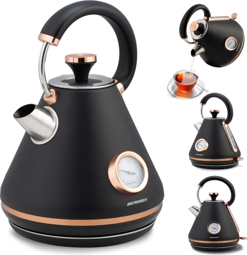 Elektryczny czajnik bezprzewodowy z termometrem 1,7 l Berdsen, czarny