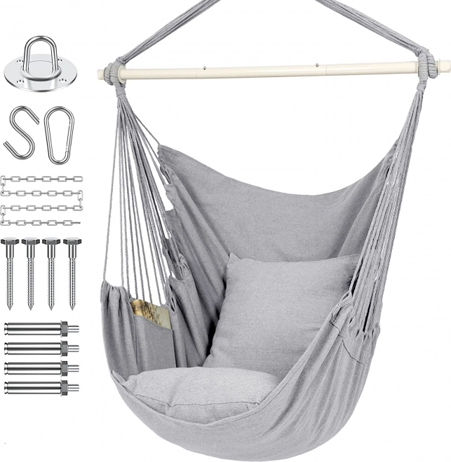 Ogrodowa i pokojowa huśtawka Premium – szara + zestaw montażowy