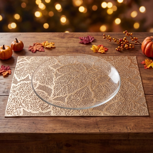 Złota podkładka PVC z motywem liści 45 × 30 cm