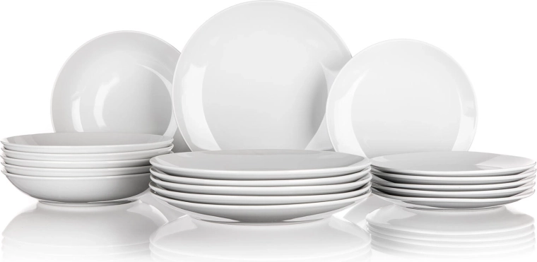 Porcelanowy zestaw obiadowy MARION 18‑częściowy, biały