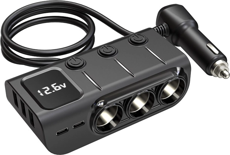 Rozdzielacz gniazda samochodowego Renew Force z 3 gniazdami i portami USB