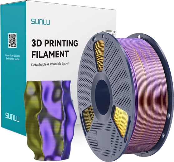 Sunlu PLA+ Silk trójkolorowy filament czarny/złoty/fioletowy