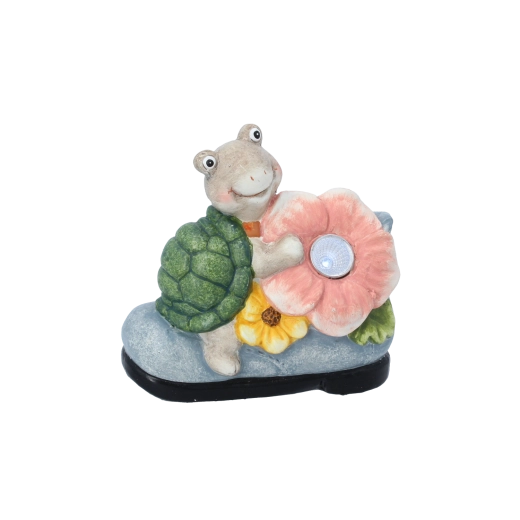 Ogrodowa dekoracja żółw z kwiatem i światłem LED