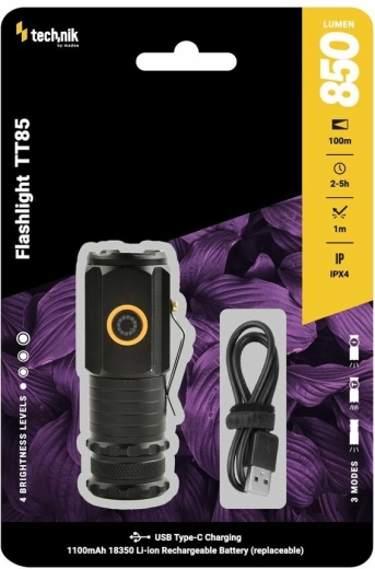 Latarka kieszonkowa Technik TT85, 850 lm, 3× LED P35, USB‑C, magnetyczna podstawa