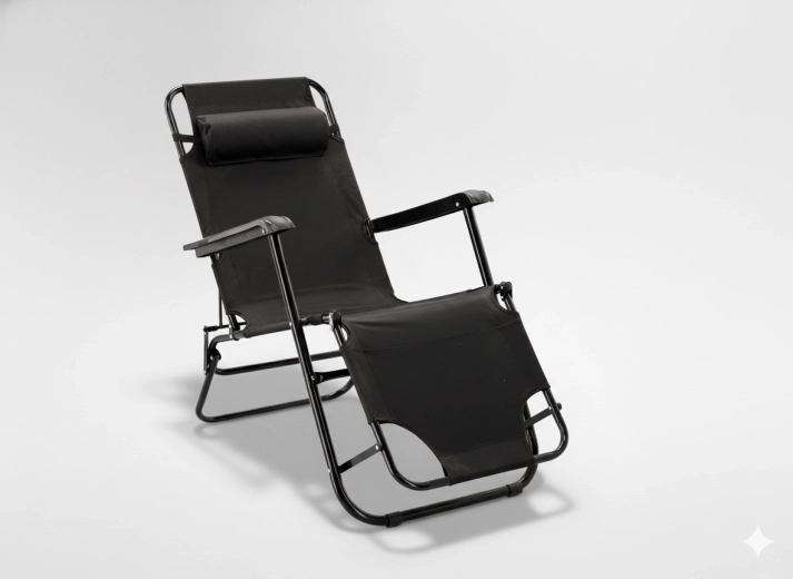 Składane ogrodowe leżak z poduszką, czarne