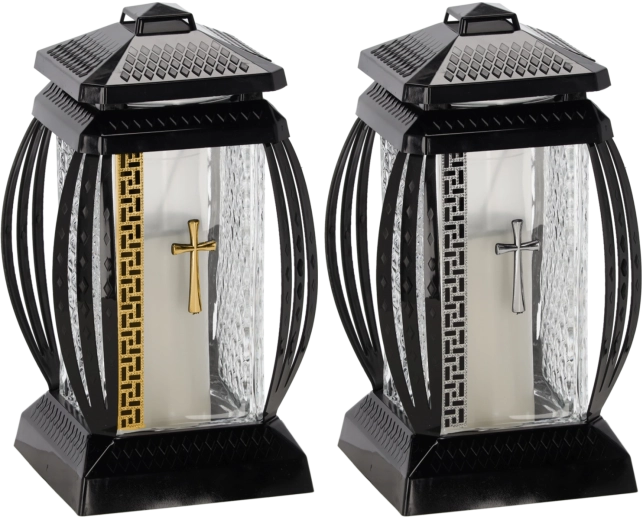 Znicz cmentarny Prima Vera z brokatem i krzyżem – złoty lub srebrny, 28 cm, 45 h